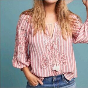 Anthropologie Akemi + Kin Audria Linen Peasant Top Blouse